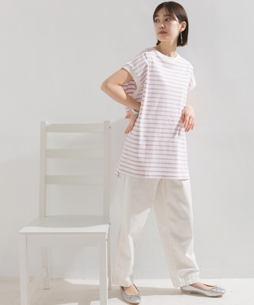 OMNES(オムネス)の「ビッグノースリーブボーダーTシャツ(Tシャツ/カットソー・レディース・ブルー/ピンク/ベージュ/グリーン/ブラック・FREE)」の20枚目の写真