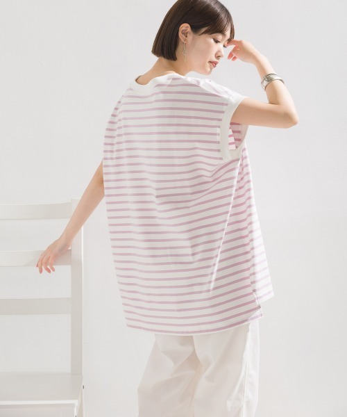 OMNES(オムネス)の「ビッグノースリーブボーダーTシャツ(Tシャツ/カットソー・レディース・ブルー/ピンク/ベージュ/グリーン/ブラック・FREE)」の22枚目の写真