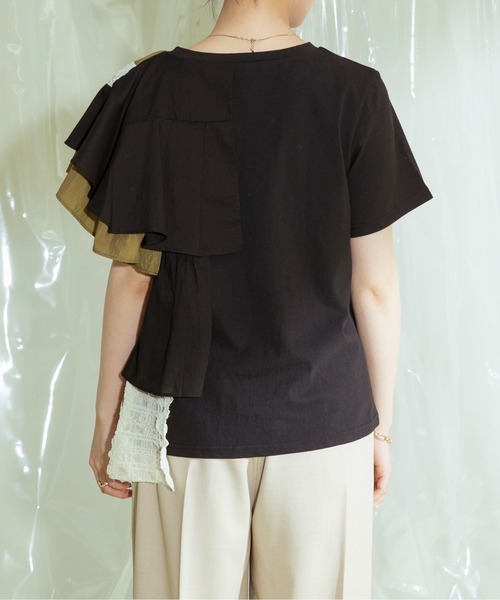 Eimee Law(エイミーロウ)の「アシメフリルTシャツ(Tシャツ/カットソー・レディース・ブラック/オフホワイト/ブラック×カーキ・38)」の14枚目の写真