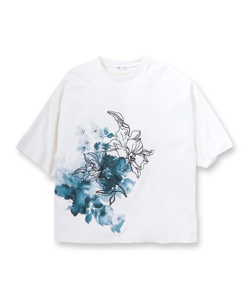 tk.TAKEO KIKUCHI（ティーケータケオキクチ）の「◆フラワー&エンブロ ムササビドルマンTシャツ（Tシャツ/カットソー・メンズ・ブラック/ホワイト・88）」の3枚目の写真