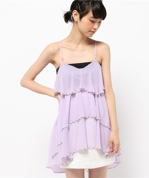 OUTLET（アウトレット）の「【Delyle noir】パールビーズコンビキャミワンピース（ワンピース・レディース・イエロー/オフホワイト/ブラック/ラベンダー・FREE）」の4枚目の写真