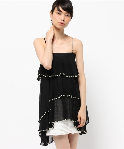 OUTLET（アウトレット）の「【Delyle noir】パールビーズコンビキャミワンピース（ワンピース・レディース・イエロー/オフホワイト/ブラック/ラベンダー・FREE）」の3枚目の写真
