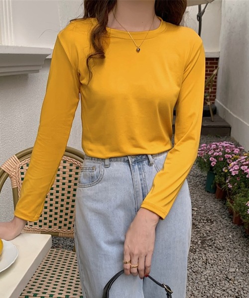 Chaco closet(チャコ クローゼット)の「ベーシックボートネックロングTシャツ(Tシャツ/カットソー・レディース・ブラウン/オレンジ/ブラック/ホワイト/ブルー・FREE)」の5枚目の写真