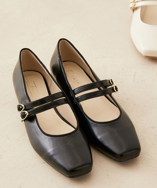 Juze(ジュゼ)の「ダブルストラップメリージェーン(バレエシューズ・レディース・ブラック/オフホワイト・24.0cm/23.0cm/23.5cm)」の2枚目の写真
