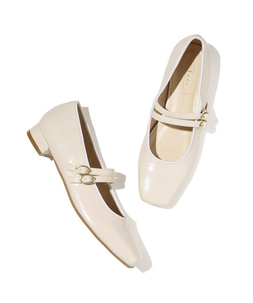 Juze(ジュゼ)の「ダブルストラップメリージェーン(バレエシューズ・レディース・ブラック/オフホワイト・24.0cm/23.0cm/23.5cm)」の5枚目の写真