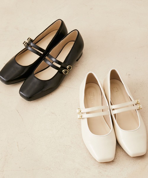 Juze(ジュゼ)の「ダブルストラップメリージェーン(バレエシューズ・レディース・ブラック/オフホワイト・24.0cm/23.0cm/23.5cm)」の3枚目の写真