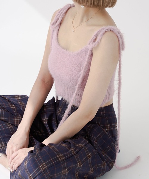 qumerry.（キュメリ）の「フラッフィーニットセットアップ（ワンピース・レディース・スモークピンク/サックスブルー/ホワイト・MEDIUM/SMALL）」の4枚目の写真