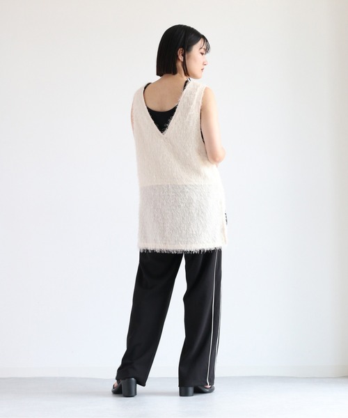 cepo（セポ）の「フリンジベストミニワンピース 2WAY（チュニック・レディース・オフホワイト/ブラック・M）」の12枚目の写真
