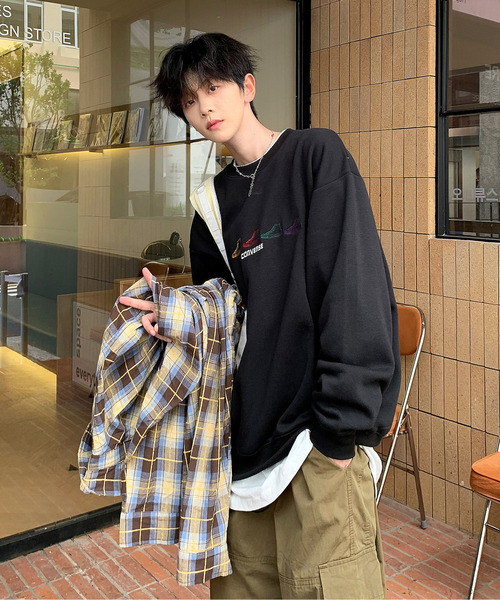 【セール】【neos -addictive design-】CONVERSE コンバース ルーズシルエット シューズロゴ 刺繍 裏起毛 クルーネック スウェット プルオーバー（スウェット）｜CONVERSE（コンバース）