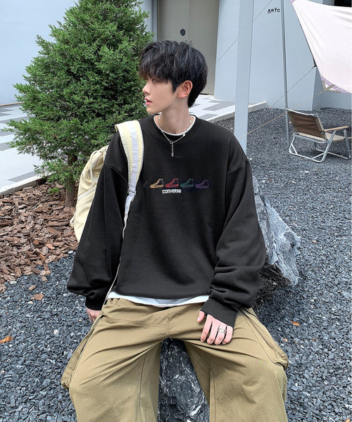 【セール】【neos -addictive design-】CONVERSE コンバース ルーズシルエット シューズロゴ 刺繍 裏起毛 クルーネック スウェット プルオーバー（スウェット）｜CONVERSE（コンバース）