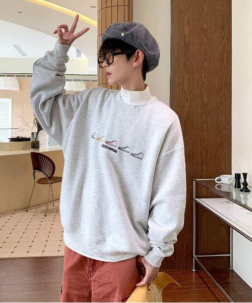 【セール】【neos -addictive design-】CONVERSE コンバース ルーズシルエット シューズロゴ 刺繍 裏起毛 クルーネック スウェット プルオーバー（スウェット）｜CONVERSE（コンバース）