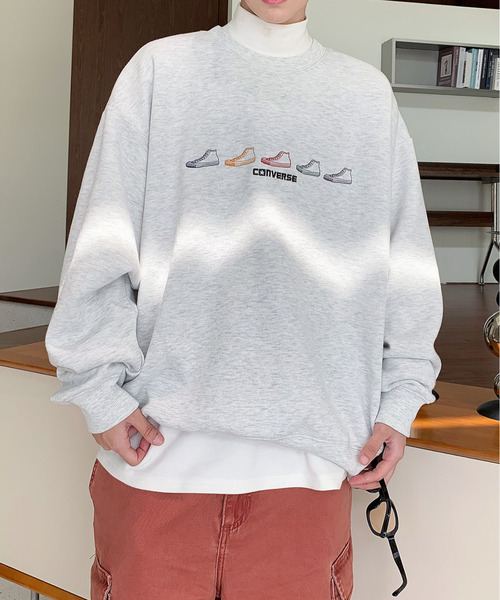 【セール】【neos -addictive design-】CONVERSE コンバース ルーズシルエット シューズロゴ 刺繍 裏起毛 クルーネック スウェット プルオーバー（スウェット）｜CONVERSE（コンバース）