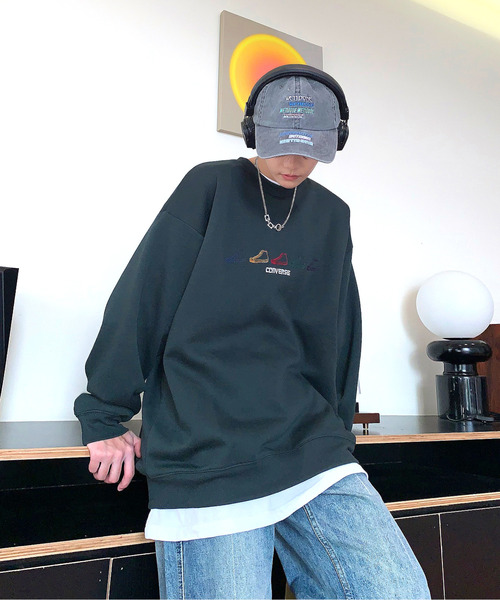 【セール】【neos -addictive design-】CONVERSE コンバース ルーズシルエット シューズロゴ 刺繍 裏起毛 クルーネック スウェット プルオーバー（スウェット）｜CONVERSE（コンバース）