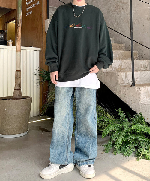 【セール】【neos -addictive design-】CONVERSE コンバース ルーズシルエット シューズロゴ 刺繍 裏起毛 クルーネック スウェット プルオーバー（スウェット）｜CONVERSE（コンバース）