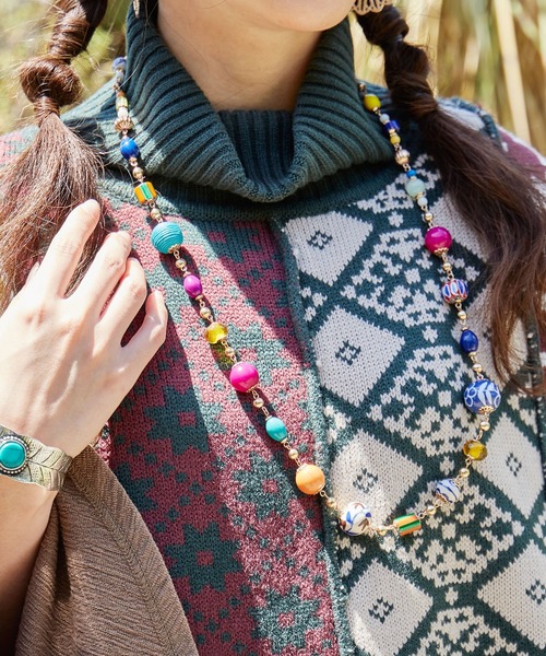 チャイハネ（チャイハネ）の「【チャイハネ】セラミビーズネックレス（ネックレス・レディース・ブラック/カラフル・FREE）」の7枚目の写真