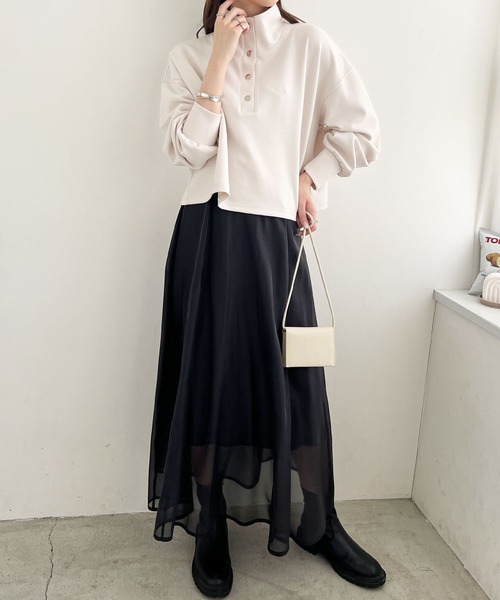 GeeRA(ジーラ)の「ダンボールハーフスナップショートプルオーバー(Tシャツ/カットソー・レディース・アイボリー/ブラック・LARGE/MEDIUM)」の8枚目の写真