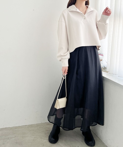 GeeRA(ジーラ)の「ダンボールハーフスナップショートプルオーバー(Tシャツ/カットソー・レディース・アイボリー/ブラック・LARGE/MEDIUM)」の9枚目の写真