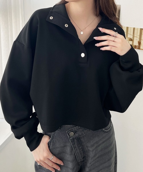 GeeRA(ジーラ)の「ダンボールハーフスナップショートプルオーバー(Tシャツ/カットソー・レディース・アイボリー/ブラック・LARGE/MEDIUM)」の10枚目の写真
