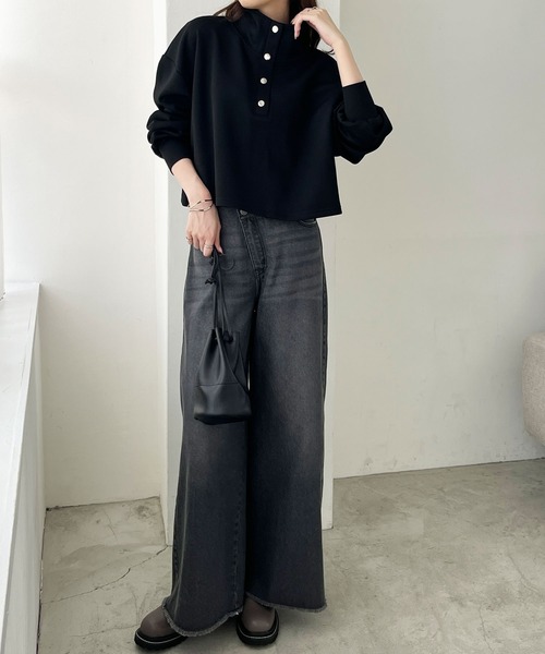 GeeRA(ジーラ)の「ダンボールハーフスナップショートプルオーバー(Tシャツ/カットソー・レディース・アイボリー/ブラック・LARGE/MEDIUM)」の12枚目の写真