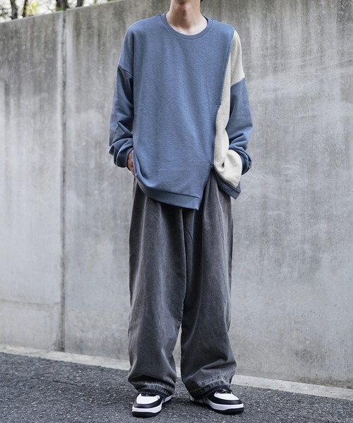 MinoriTY（マイノリティ）の「【MinoriTY】ドッキングファスナー付きクルーネックスウェット トレーナー 裏毛 メンズ 春服 冬服 オーバーサイズ プルオーバー ビッグシルエット ルーズフィット（スウェット・メンズ・グレー/ブルー・M/L）」の5枚目の写真