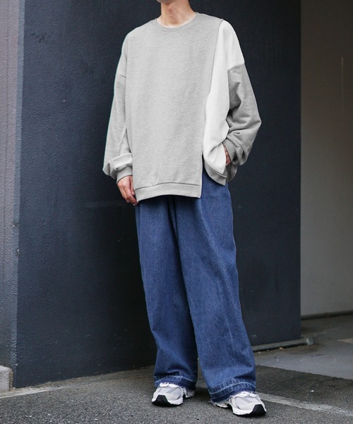 MinoriTY（マイノリティ）の「【MinoriTY】ドッキングファスナー付きクルーネックスウェット トレーナー 裏毛 メンズ 春服 冬服 オーバーサイズ プルオーバー ビッグシルエット ルーズフィット（スウェット・メンズ・グレー/ブルー・M/L）」の3枚目の写真