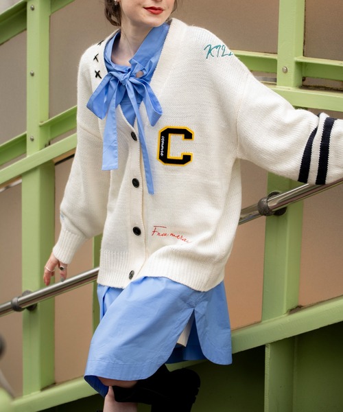 COMMRE（コムル）の「レタード刺繍カーディガン（カーディガン/ボレロ・レディース・アイボリー/チャコールグレー・FREE）」の7枚目の写真