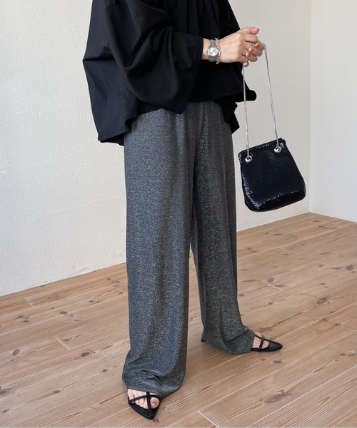 wee9s(ウィークス)の「"GIRA GIRA" glitter disco pants / ギラギラグリッターラメディスコパンツ(スウェットパンツ・レディース・ブラック/シルバー・FREE/SHORT)」の2枚目の写真