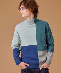 ◆ブロッキング配色 タートルネックニット