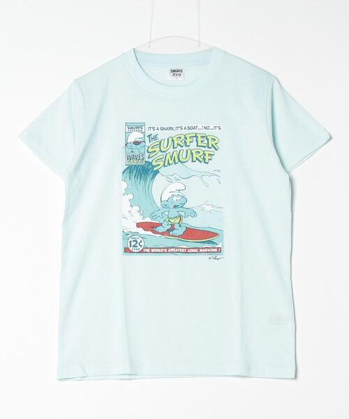 ALWAYS GOOD TIME(オルウェイズグッドタイム)の「【THE SMURFS/スマーフ】天竺クルーネック半袖ワンポイント刺繍・プリントTシャツ(Tシャツ/カットソー・レディース・ブラック/オートミール/ライトパープル/アクア・M/L)」の4枚目の写真