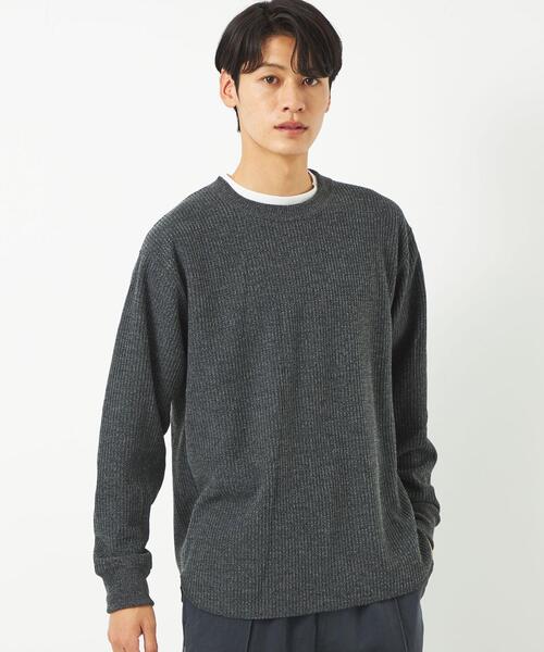 green label relaxing（グリーンレーベルリラクシング）の「メランジワッフル クルーネック カットソー（Tシャツ/カットソー・メンズ・オフホワイト/ダークグレー/マスタード・S/XL/M/L）」の3枚目の写真