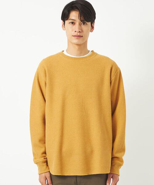 green label relaxing（グリーンレーベルリラクシング）の「メランジワッフル クルーネック カットソー（Tシャツ/カットソー・メンズ・オフホワイト/ダークグレー/マスタード・S/XL/M/L）」の5枚目の写真