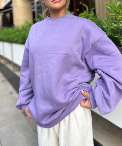 ipugo(イプゴ)の「ipugo/イプゴ バック重ね着風デザイン裏起毛スウェット(スウェット・レディース・パープル/チャコール・FREE)」の16枚目の写真