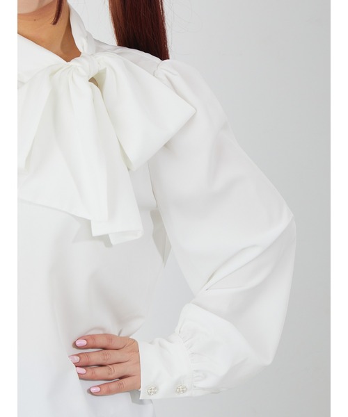 Ank Rouge(アンクルージュ)の「サイドリボンタイブラウス(シャツ/ブラウス・レディース・ホワイト/ブラック・M)」の11枚目の写真