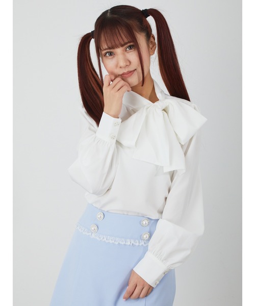 Ank Rouge(アンクルージュ)の「サイドリボンタイブラウス(シャツ/ブラウス・レディース・ホワイト/ブラック・M)」の15枚目の写真