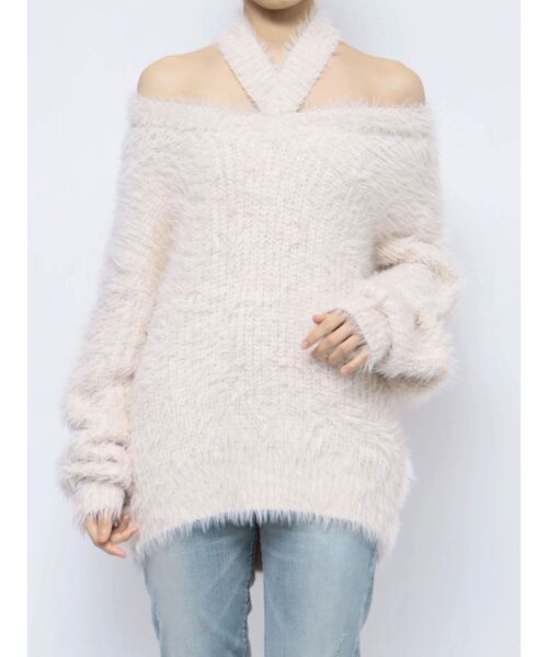 GYDA(ジェイダ)の「オフショルシャギーチョーカーニットトップス(ニット/セーター・レディース・チャコールグレー/アイボリー・FREE)」の18枚目の写真