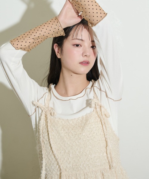 paravion（パラビオン）の「シャギーリボンキャミワンピース（ワンピース・レディース・アイボリー/ピンク/ブラック/オレンジ・FREE）」の9枚目の写真