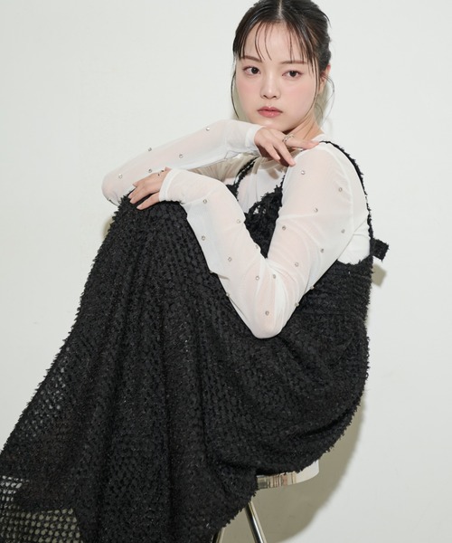 paravion（パラビオン）の「シャギーリボンキャミワンピース（ワンピース・レディース・アイボリー/ピンク/ブラック/オレンジ・FREE）」の5枚目の写真