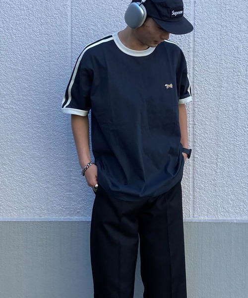 PENNEYS（ぺニーズ）の「PENNEYS/ペニーズ 別注 THE FOX ロゴ ワッペン刺繍ワンポイント ラインデザインルーズリンガー半袖Tシャツ（Tシャツ/カットソー・レディース・ライトオリーブ/オフホワイト/アイボリー/ベージュ/ネイビー/スミクロ・L/M）」の11枚目の写真