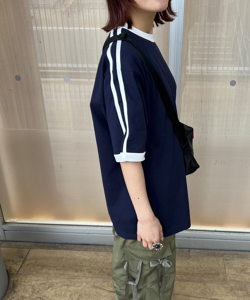 PENNEYS（ぺニーズ）の「PENNEYS/ペニーズ 別注 THE FOX ロゴ ワッペン刺繍ワンポイント ラインデザインルーズリンガー半袖Tシャツ（Tシャツ/カットソー・レディース・ライトオリーブ/オフホワイト/アイボリー/ベージュ/ネイビー/スミクロ・L/M）」の16枚目の写真