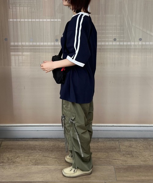 PENNEYS（ぺニーズ）の「PENNEYS/ペニーズ 別注 THE FOX ロゴ ワッペン刺繍ワンポイント ラインデザインルーズリンガー半袖Tシャツ（Tシャツ/カットソー・レディース・ライトオリーブ/オフホワイト/アイボリー/ベージュ/ネイビー/スミクロ・L/M）」の20枚目の写真