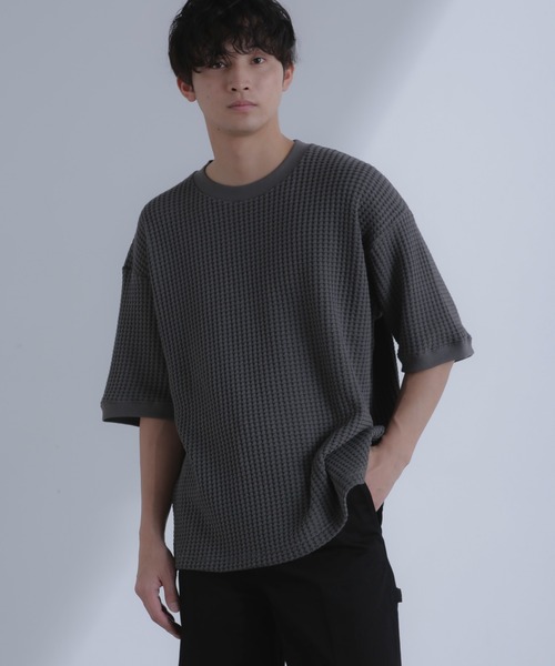 NANO universe（ナノユニバース）の「オニワッフルビッグTシャツ 五分袖（Tシャツ/カットソー・メンズ・ブルーグレー/ホワイト/スミクロ・M/L/XL）」の4枚目の写真