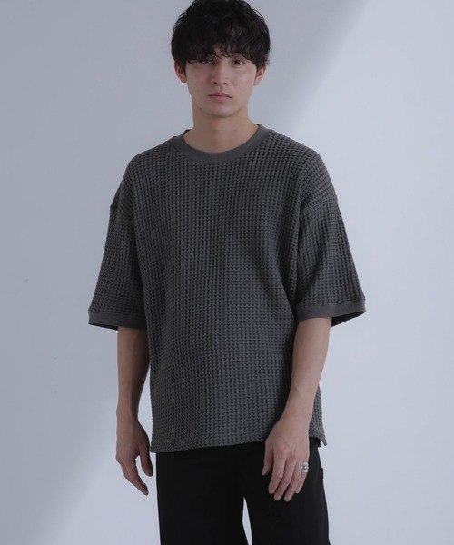 NANO universe（ナノユニバース）の「オニワッフルビッグTシャツ 五分袖（Tシャツ/カットソー・メンズ・ブルーグレー/ホワイト/スミクロ・M/L/XL）」の7枚目の写真