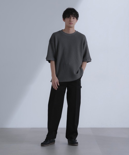 NANO universe（ナノユニバース）の「オニワッフルビッグTシャツ 五分袖（Tシャツ/カットソー・メンズ・ブルーグレー/ホワイト/スミクロ・M/L/XL）」の10枚目の写真