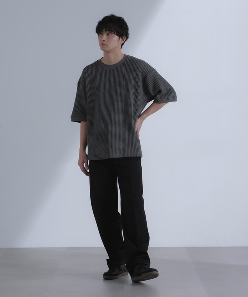 NANO universe（ナノユニバース）の「オニワッフルビッグTシャツ 五分袖（Tシャツ/カットソー・メンズ・ブルーグレー/ホワイト/スミクロ・M/L/XL）」の11枚目の写真