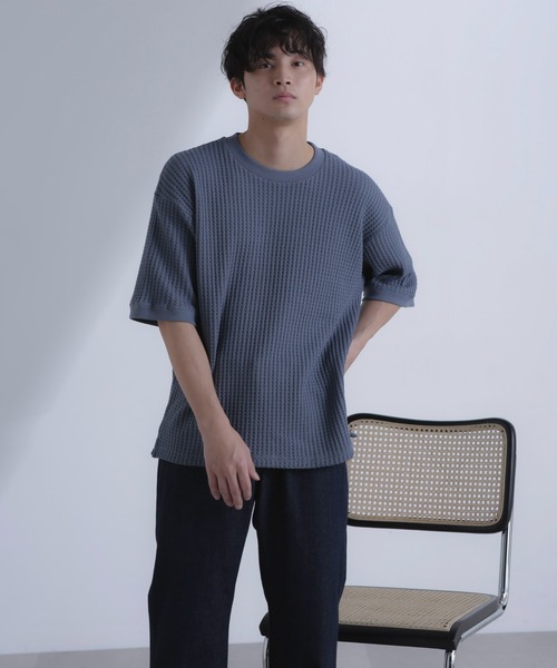 NANO universe（ナノユニバース）の「オニワッフルビッグTシャツ 五分袖（Tシャツ/カットソー・メンズ・ブルーグレー/ホワイト/スミクロ・M/L/XL）」の12枚目の写真