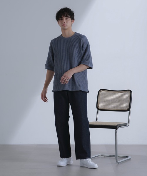 NANO universe（ナノユニバース）の「オニワッフルビッグTシャツ 五分袖（Tシャツ/カットソー・メンズ・ブルーグレー/ホワイト/スミクロ・M/L/XL）」の15枚目の写真