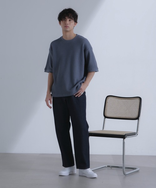 NANO universe（ナノユニバース）の「オニワッフルビッグTシャツ 五分袖（Tシャツ/カットソー・メンズ・ブルーグレー/ホワイト/スミクロ・M/L/XL）」の16枚目の写真