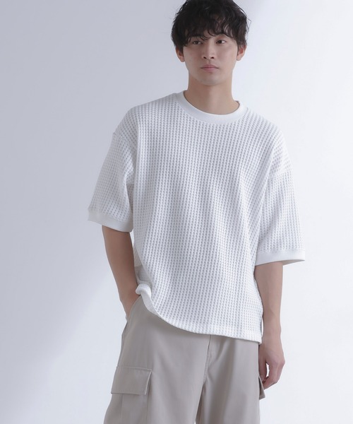 NANO universe（ナノユニバース）の「オニワッフルビッグTシャツ 五分袖（Tシャツ/カットソー・メンズ・ブルーグレー/ホワイト/スミクロ・M/L/XL）」の17枚目の写真