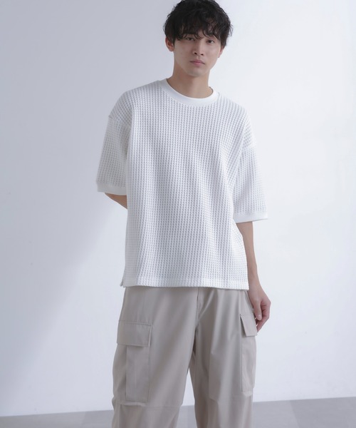 NANO universe（ナノユニバース）の「オニワッフルビッグTシャツ 五分袖（Tシャツ/カットソー・メンズ・ブルーグレー/ホワイト/スミクロ・M/L/XL）」の18枚目の写真