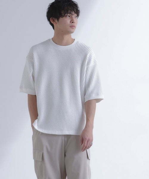NANO universe（ナノユニバース）の「オニワッフルビッグTシャツ 五分袖（Tシャツ/カットソー・メンズ・ブルーグレー/ホワイト/スミクロ・M/L/XL）」の19枚目の写真